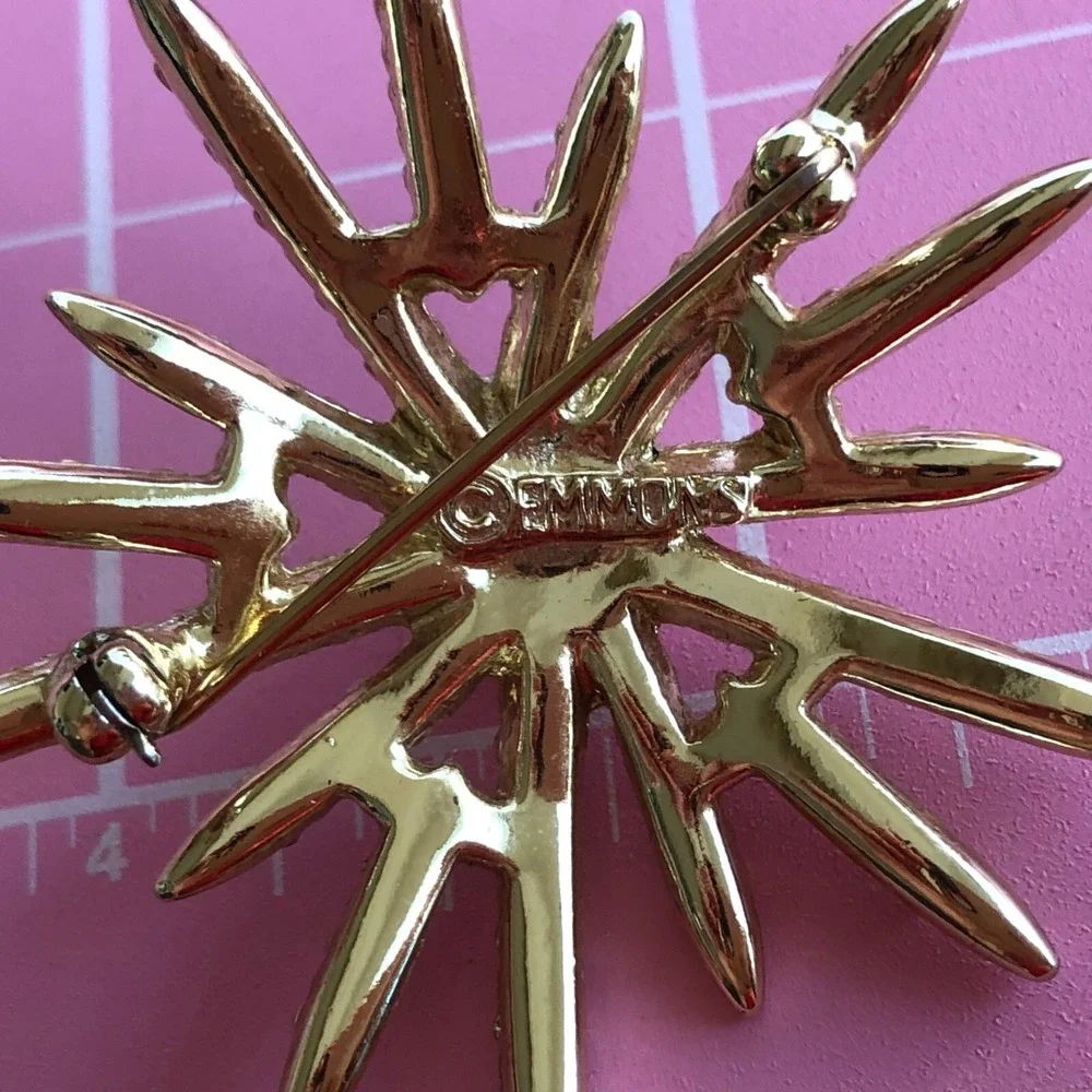 Vintage Emmons Brooch Gorgeous Rhinestones Pearls Aurora Crystal Starburst  2